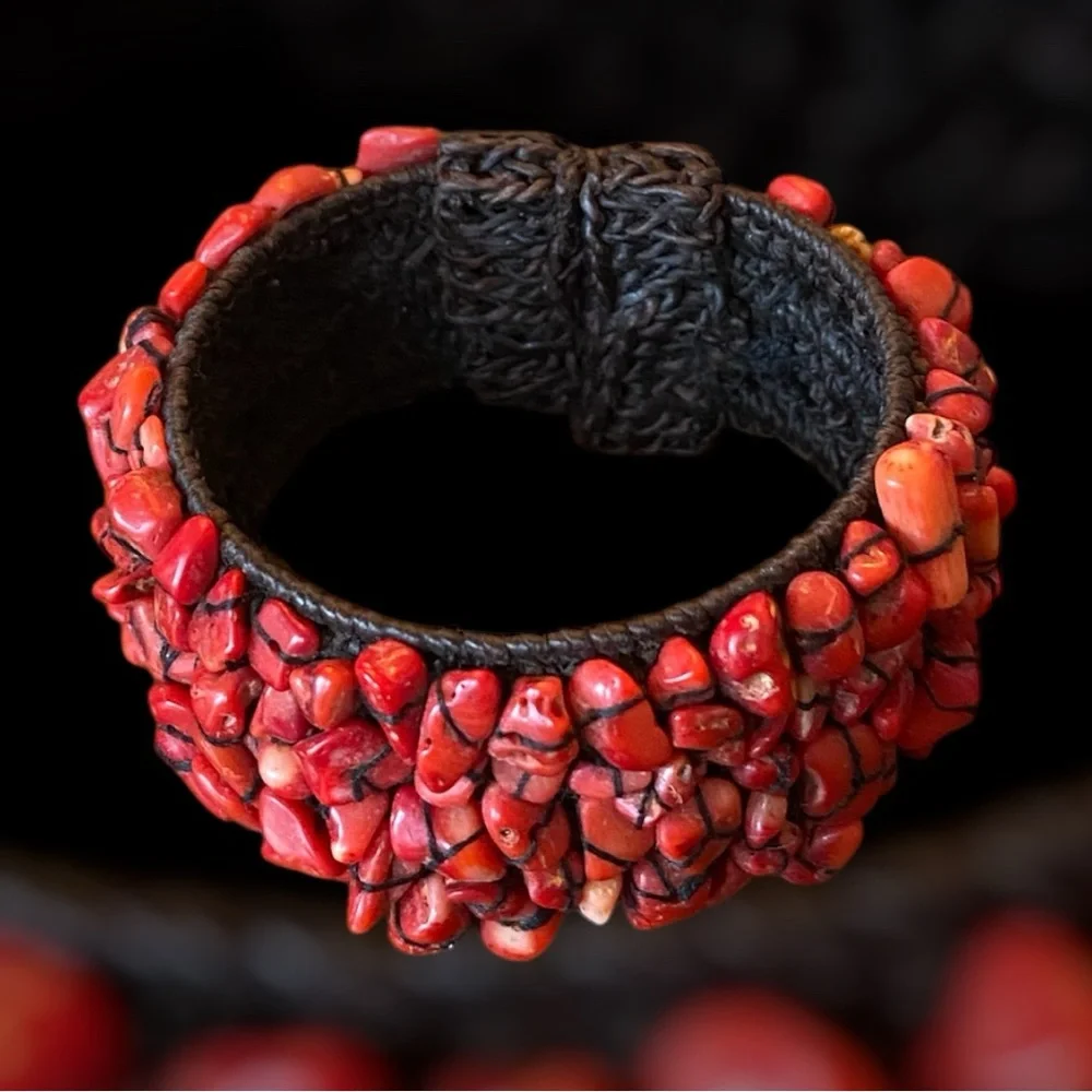 🌟 Gorgeous Red Bamboo Coral Statement Cuff Bracelet 🌟